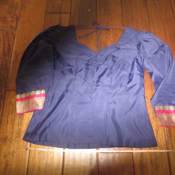 pink and navy sari - Picture 5 of 5